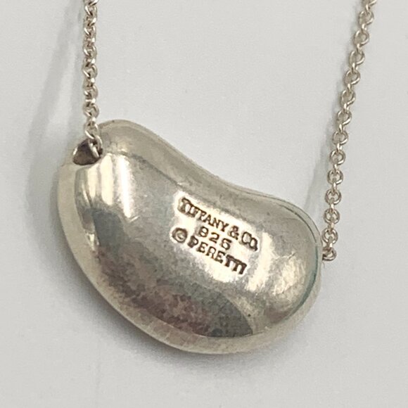 Authentic Tiffany & Co Elsa Peretti 925 Silver 18mm Large Bean Necklace - Picture 2 of 8